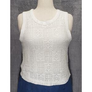 LOFT White Crochet Sleeveless Top XL | Lined Bodice, Keyhole Detail